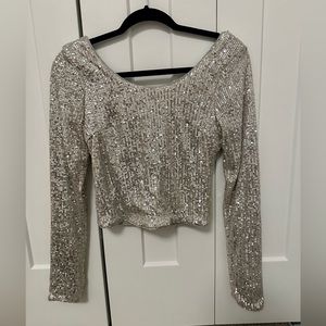 Long sleeve silver sequin top